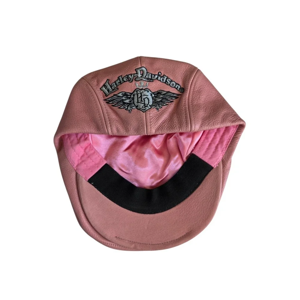 Harley-Davidson Pink Leather Hat Cap Fedora Embroidered Winged Crest Logo Small